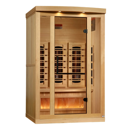 Golden Designs Sunrise 2-Person Full-Spectrum Near-Zero EMF Infrared Sauna — Himalayan Salt Integrated (GDI-8020-03)